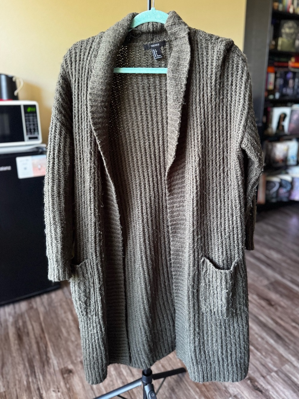 Forever 21 Olive Green Ribbed Open-Front Cardigan